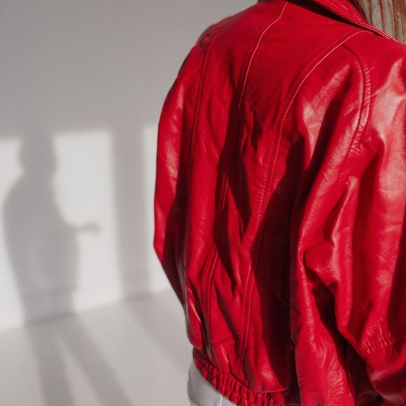 Vintage 'Eaton' Cherry-Red Leather Bomber Jacket - Picture 1 of 14